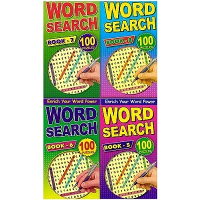 Image of Set of 4 Slim Word Search Puzzle Books Adult Wordsearch Bumper 112 Pages Adults Brain Games