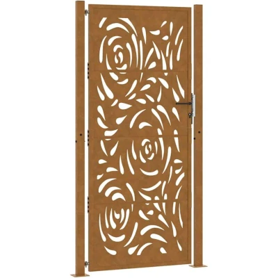 Image of vidaXL Garden Gate 105x205 cm Weathering Steel Flame Design