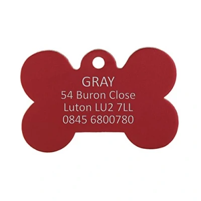 Image of Bow Wow Meow BWM Aluminium Personalized Pet ID Tags Dog Tag for Pets Laser Engraved &amp; Personalised Dogs Cats Durable, Strong Deeply Red Bone, Large