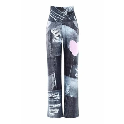 Image of WINSHAPE Women&#039;s Functional Comfort Culottes Cul101c High Waist with Patchwork Print Track Pants, Gray, XS