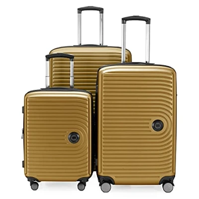 Image of HAUPTSTADTKOFFER Mitte Set of 3 Suitcases Hand Luggage Suitcase 55 cm, Medium 68 cm + Large Travel 77 Hard Shell ABS, TSA, Autumn Gold