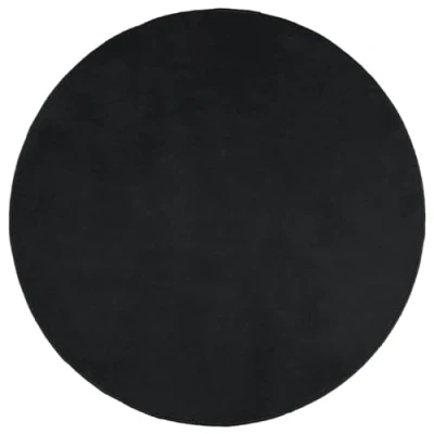 Image of vidaXL OVIEDO Short Pile Rug Black Round Polyester Area for Living Room, Bedroom, Office Soft &amp; Foldable Ø 120 cm OEKO TEX Certified