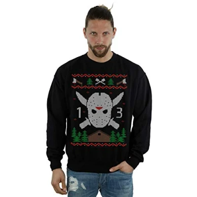 Image of Absolute Cult Friday 13th Men&#039;s Christmas Fair Isle Sweatshirt Large Black