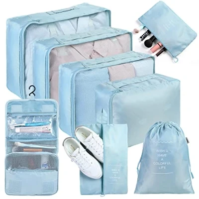Image of AiQInu Set of 8 Travel Storage Organizers, Packing Cubes Organizer, Toilet, Clothes, Shoes, Cosmetic Bags for and Luggage