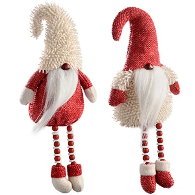Image of WeRChristmas Sitting Santa Gonks with Bead Legs Christmas Decoration, 38 cm Red/White, Set of 2