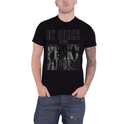 Image of Peaky Blinders Men&#039;s Tee: by Order Infill T Shirt, Black (Black Black), Large (Size:Large)