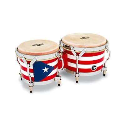 Image of LP Latin Percussion Matador Wood Bongo Puerto Rican Flag Chrome Hardware M201 PR