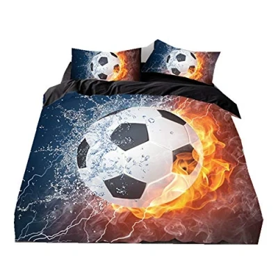 Image of Boy Man 3D Sport Game Football Basketball Duvet Cover Set with Pillowcase, Soccer Player Ice Fire Bedding Microfiber Polyester Non iron (Sport 4, Single 135x200cm)