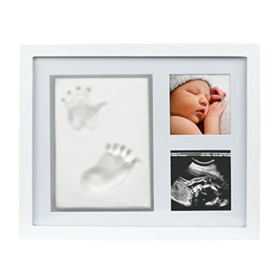 Image of Pearhead Babyprints Newborn Baby Handprint and Footprint Photo Frame Kit, No Bake Clay, Registry Must Haves, Shower, White, White