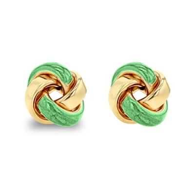 Image of Carissima Gold Women&#039;s 9ct Yellow 11mm Green Enamel Knot Stud Earrings