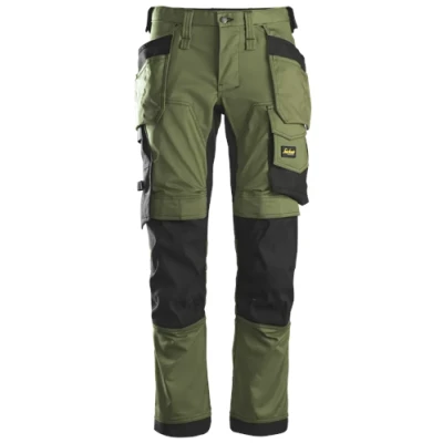 Image of Snickers AllroundWork Stretch Trousers Holster Pockets Khaki Green/Black 52