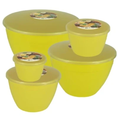 Image of Just Pudding Basins Yellow Space Saving Set of Plastic Steam Bowls and Lids 5 Popular Sizes Up to 3 Pints