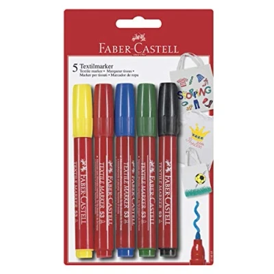 Image of Faber Castell 159505 Textile Marker 53, Pack of 5, 1 Yellow/Red/Blue/Green/Black