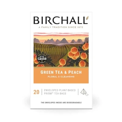 Image of Birchall Green Tea &amp; Peach 20 Enveloped Plant Based Prism Bags