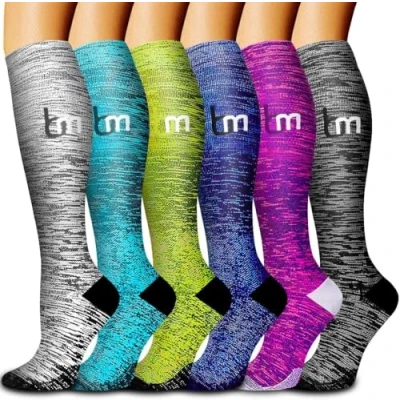 Image of Gcbiger Compression Socks for Men &amp; Women 7 Pairs Circulation 15 20 mmHg Best support Athletic, Nurse, Medical, Running (6Pack B 3, L XL)