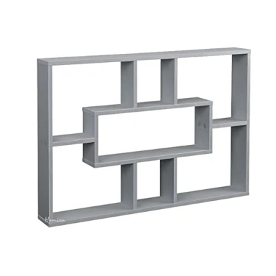 Image of HOMION Floating Shelves 7 Compartment Display Bookshelf Space Saving Shelf Wall Mounted Storage Multi Freestanding Unit (Grey)