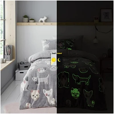 Image of GC GAVENO CAVAILIA Teddy Fleece Duvet Cover Sets, Wam Glow In Dark Bedding Single Bed Set, Cuddle Warm Quilt Cover, Charcoal