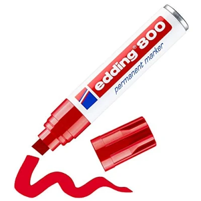 Image of edding 800 permanent marker red 5 pens chisel tip 4 12 mm for bold markings waterproof, quick drying, smear proof cardboard, plastic, wood, metal, glass and fabric