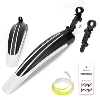 Image of ioutdoor Bike Mudguard Set with 27ft DIY Reflective Tape, Fenders Adjustable,Bicycle Front and Rear Mud Guard Fits for 20&quot;,22&quot;,24&quot;,26&quot;,27&quot;,28&quot; MTB Mountain Road Cycling (Black White)