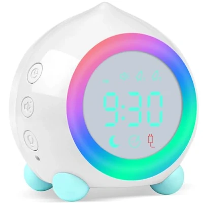 Image of Ayybboo Digital Alarm Clock Bedside,LED 7 Color Wake Up Light Clock,Children&#039;s Sleep Trainer for Girls Boys,Back to School/Birthday Present（White）