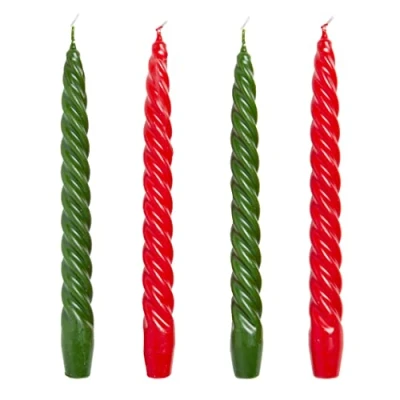 Image of Red &amp; Green Luxury Italian Spiral Twisted Tapered Dinner Candles by Talking Tables 4pack