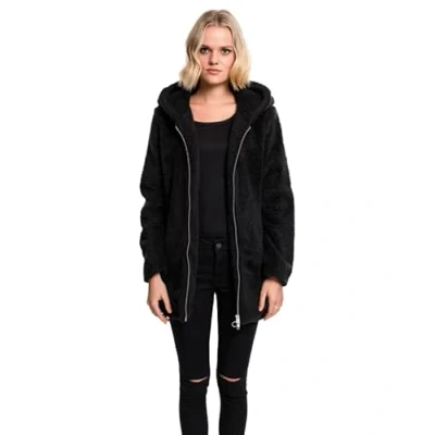 Image of Urban Classics Ladies Sherpa Jacket Winter coat, Women&#039;s, Size: Large, Black