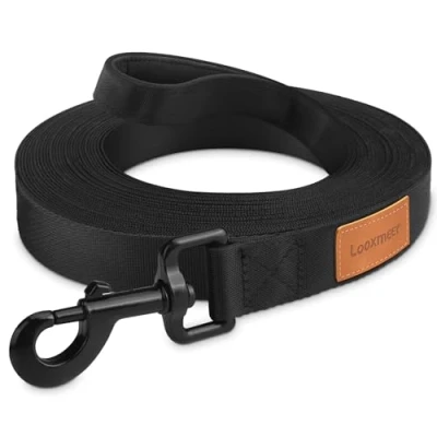Image of Looxmeer Dog Training Lead, 3 meters 5m 7m 10m 15m 20m 25m 30m Extra Long Strong Nylon Recall Obedience Leads with Padded Handle &amp; Storage Bag for Tracking Camping, Black/Yellow/Blue/Orange