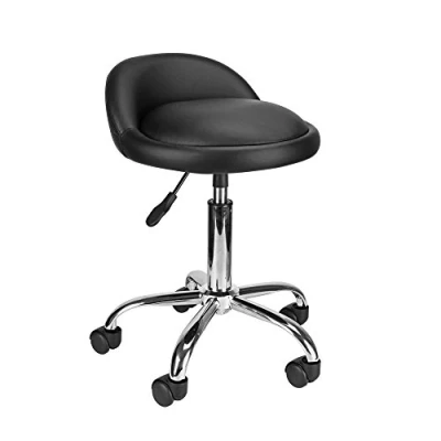 Image of display4top Black Adjustable Swivel Rolling Cushion Tattoo Massage Hydraulic Salon Stool with Back,5 Wheels