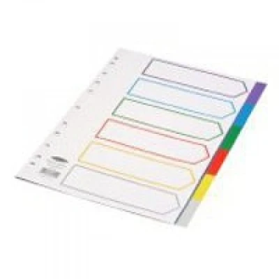 Image of Concord Plastic Subject Dividers Polypropylene 120 Micron Europunched 6 Part A4 Assorted Ref 65889