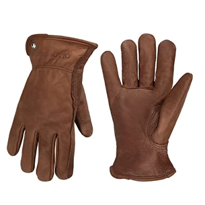 Image of OLSON DEEPAK Cowhide leather gloves for Men&amp;Women,Brown Moterbike Gloves,Thorn Proof Garden Work Gloves,Outdoor Camping (X Large, Retro Brown)