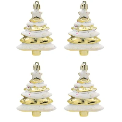 Image of 4 Pieces Christmas Tree Hanging Decorations Glitter Baubles Ornaments Pendants 9 x 6 CM, Gold