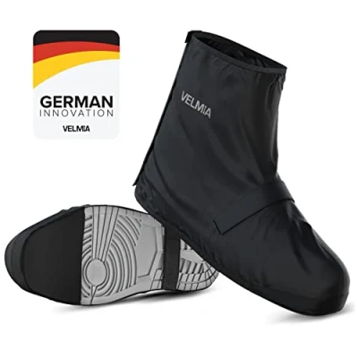 Image of Velmia Shoe Covers With Velcro Fasteners, Reinforced Toe and Large Reflective Zones Reusable 100% Wind &amp; Waterproof for Cycling Outdoors Edge Protection Black
