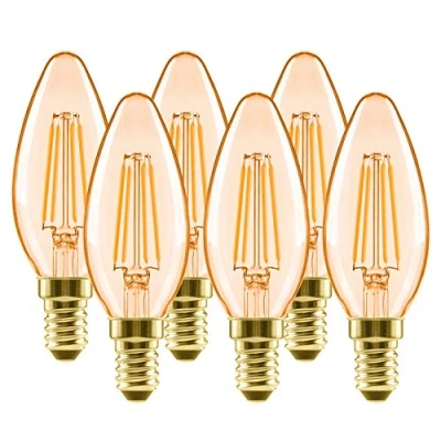 Image of LVWIT E14 Vintage LED Filament Candle Bulbs, 4W C35 Glass Antique,Soft Warm White 2500K Retro Light Bulb,40W Equivalent,410Lm,Non Dimmable（Pack of 6）