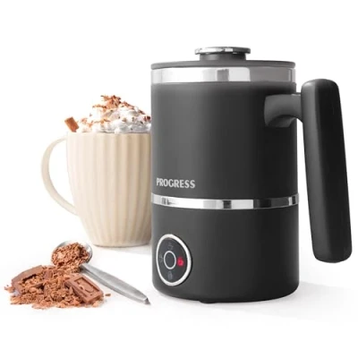 Image of Progress EK5133P Automatic Milk Frother Chocoluxe 4 in 1 Hot Chocolate Maker, 300ml/150ml, &amp; Cold Heater Foamer, Melt Flakes, Built Frothing Whisk for Cafe Latte, Cappuccino