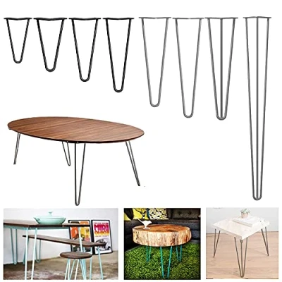 Image of 28inch Bare Steel Hairpin Legs 3 Rod Design 10mm Heavy Duty Metal Table Bench Furniture Mid Century Modern Style Set of 4 Easy to Install with Free Screws &amp; Protector Feet
