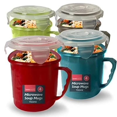 Image of SOL 4pk Microwave Soup Mugs 700ml Heat Resistant Microwavable Bowls for Home &amp; Office Leak Proof and Dishwasher Safe Food Containers