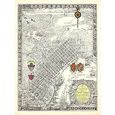 Image of Artery8 Map Curtis 1930 Creole City New Orleans Pictorial Art Print Canvas Premium Wall Decor Poster Mural