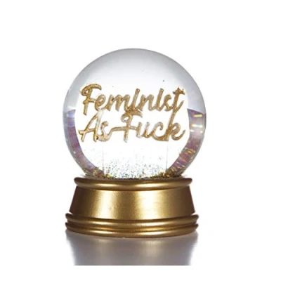 Image of Boxer Gifts Feminist As F**k Novelty Glitter Snow Globe Ornament Fun Christmas &amp; Birthday Gift For Her, Gold