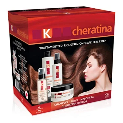 Image of K Cheratina Professional Reconstruction Treatment for Damaged Hair Contains Restructuring and Regenerating Shampoo, Filling Action Serum, Mask Ultra Nourishing Liquid Keratin