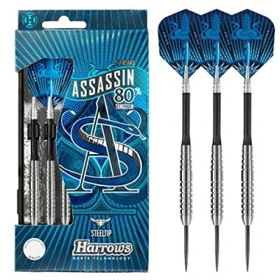 Image of Harrows Assassin Tungsten Pro Darts Steel Set with Carry Case 1840 g, All Weights Includes Alamo Shafts, 100 Micron Prime Flights, and Travel 24g