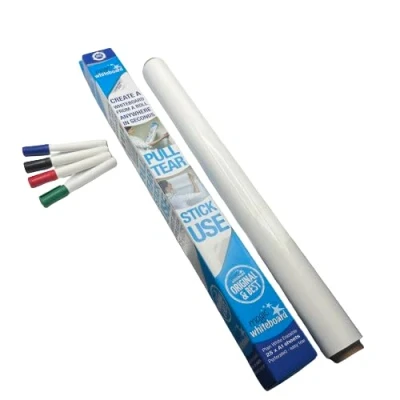 Image of Magic Whiteboard roll &amp; 4 Dry Wipe Marker pens A1 Static Portable White Board for Walls, Doors, Windows Easy Clean, Plain Erase Office, Schools Revision