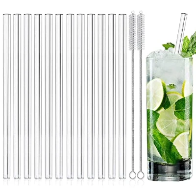 Image of 12 x Glass Straws Long Drinking 21.5 cm Dishwasher Safe