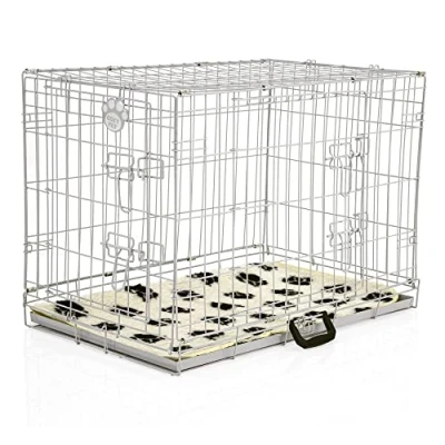 Image of COZY PET Dog Cage 30&quot; Light Grey With Taylored Vet Bedding Metal Tray Folding Puppy Crate Cat Carrier Crate. DC30G + VB30C