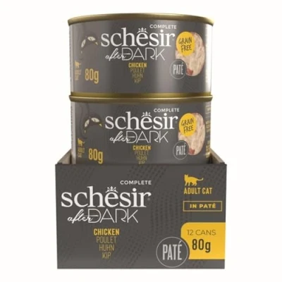 Image of Schesir After Dark Pate Complete Adult Cat Food Chicken Grain Free 80g x 12 Pack