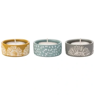 Image of English Tableware Company Artisan Flower Set of 3 Tealight Holders