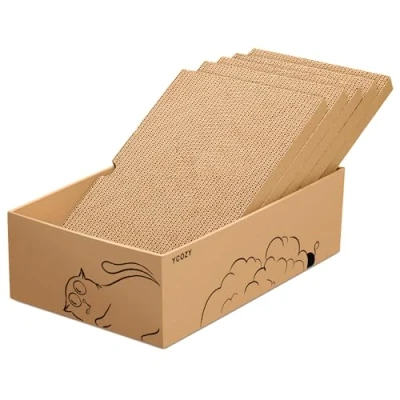 Image of Ycozy Cat Scratching Board 5 Pieces Cardboard Pads for Cats 40 x 23.5 11.5 cm Box with Double Sided Furniture Boards