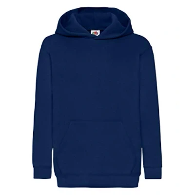 Image of Fruit of the Loom Boy&#039;s Pull over Classic Hooded Sweat, Navy, 7 8 Years UK