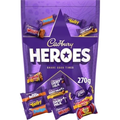 Image of Cadbury Heroes Chocolate Pouch, Assorted Miniature Chocolates for Sharing, The Perfect Christmas Treat, 270 g (Pack of 1)