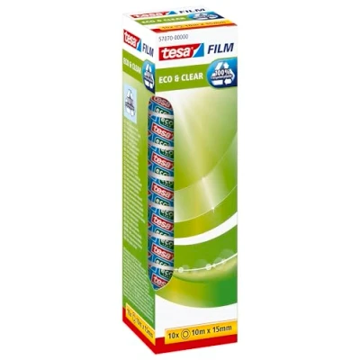 Image of tesafilm eco &amp; Clear Transparent Self Adhesive Tape Environment Friendly, Solvent Free, Age Resistant Office with Strong Adhesion, 10 m x 15 mm Pack of