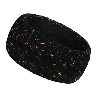Image of Women Ear Warmer Headband Fleece Lined Winter Warm Knitted Thick Hairband Thermal Headbands Elastic Hair Wrap (A Black)